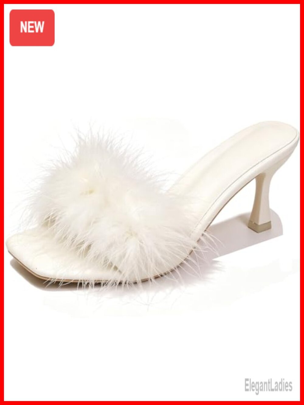 Faux Leather Feather Slide Sandals Kitten Heel Square Open Toe Party